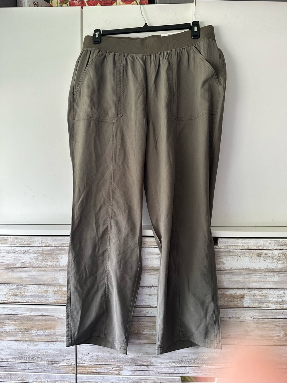 🫒 NWT Style & Co 1X Plus Olive Drab Rib Waist Pull On Straight Leg Pants